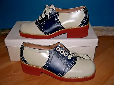 Blue/beige Saddle Shoes Leather 1970s US Women's  7M • $88