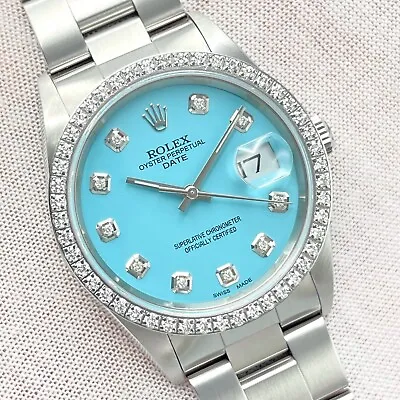 Rolex Oyster Date 34mm 15200 Tiff Blue Diamond Dial & Diamond Bezel Datejust • £4995