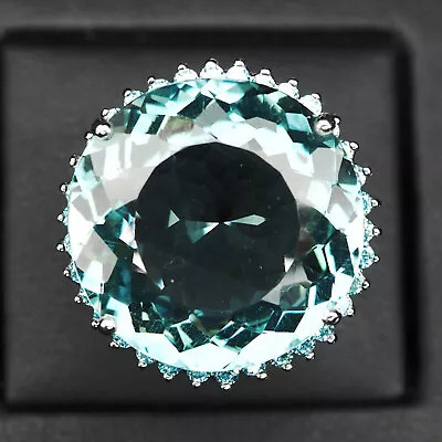 Teal Blue Paraiba Tourmaline 32.70Ct 925 Sterling Silver Handmade Ring Size 6.75 • $42.99