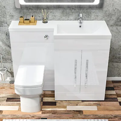 White Bathroom Vanity Unit Sink Cabinet Right Hand Basin Storage With WC Toilet • £359.99
