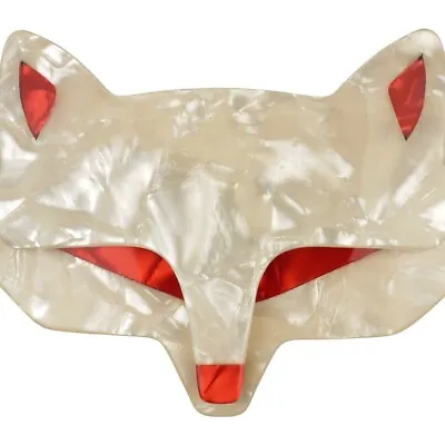 LEA STEIN Brooch Fox Wolf Head In Cream And Red Acetate Handmade In Paris France • $95