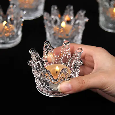 Clear Votive Candle Holders Set Of 6 Crown Glass Tealight Candle Holder  • $35.99