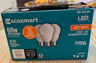 EcoSmart LED Light Bulbs 6W Dimmable Soft White Intermediate Base 3-pack NIB • $12.49