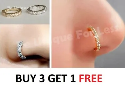 £3.49 • Buy Small Zircon Diamante 6mm Nose Ring Hoop Rook Helix Ear Ring Cartilage