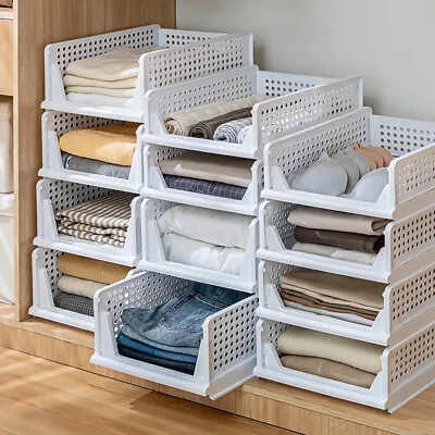 Large White Stackable Wardrobe Drawer Units Clothes Closet Storage Basket Boxes • £7.95