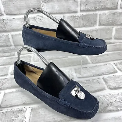Michael Kors Hamilton Women's Size 7 Navy Blue Suede Padlock Driving Loafers • $47.95