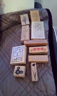 £5.99 • Buy Wooden Card Making Rubber Craft Stamps 10 Assorted Floral