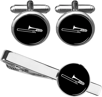 $18.11 • Buy Music Cufflinks Trombone Musical Instrument Cufflinks & Tie Clips Set Musician A