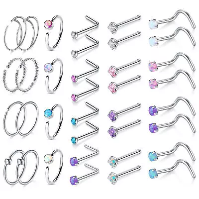 36PCS Surgical Steel Nose Hoop Ring Nose Studs Screw L-Shaped Hoops Piercing 20G • $12.99