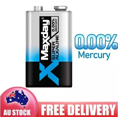 Maxday 9V Alkaline Battery Zero Mercury Batteries Power +600% 6LR61 Leak Proof • $8.49