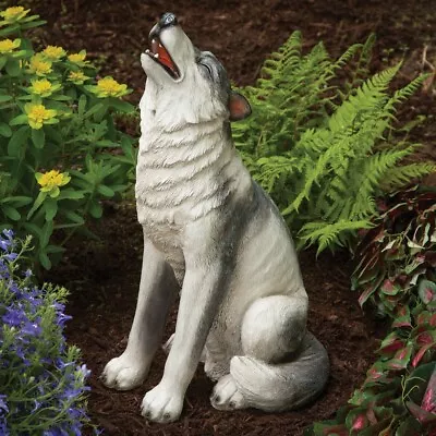 Lifelike Detailed Motion Sensor Howling Gray Wolf Garden Sculpture • $99.99