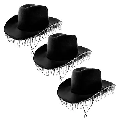 Black Rhinestone Cowboy Hat Cowgirl Wild West Taylor Swift Hen Fancy Dress Lot • £282.99