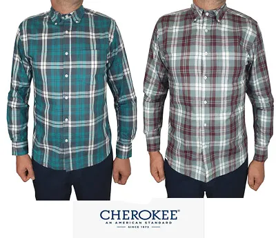 Mens Checked Shirt Cherokee Casual Pure Cotton Long Sleeve S-XL • £6.99