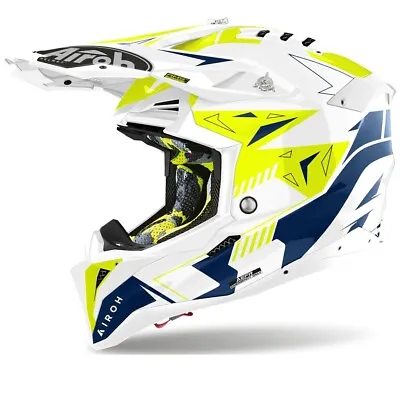 Airoh Aviator 3 Spin Yellow Blue Gloss Off-Road Motocross Quad Helmet M 57-58cm • £439.99