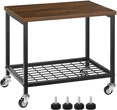 Free Standing Desk Printer Printer Cart 2 Tier Wood Storage Shelves With Wheels • $26.99