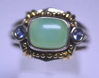 Mens Sterling Silver & 14k Yellow Gold Ring W/ Green & Lavender Stone Size 10.25 • $100