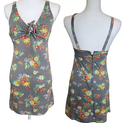 Vintage 60s 70s Boho Floral Mini Sundress Sleeveless Gray XS 2 4 Cottage Core • $49.99