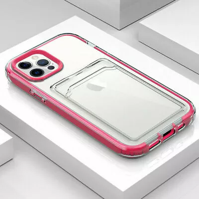 $10.94 • Buy Shockproof Clear Phone Case With Card Slot Holder For IPhone 13 12 11 Pro SE 7 8