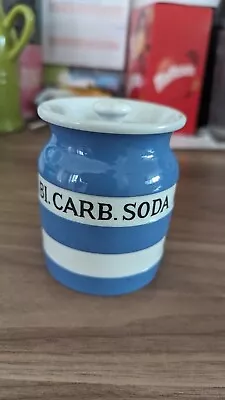 T G Green Cornishware BI. CARB. SODA Storage Jar. • £25