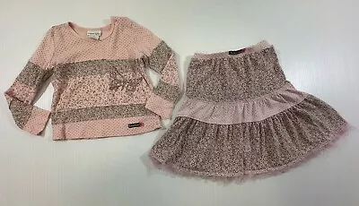 Naartje Girls Lt Pink Cotton Long Sleeve Tee Shirt Skirt 2Pc Set 3 4 • $16.99