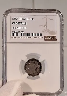 1888 Straits Settlements 10 Cent Silver Coin NGC Details Scratches • $43.99