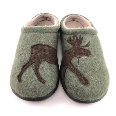 L.L.Bean Daybreak Moose Scuffs Slippers Womens Size 7M Green Wool Winter Slip On • $39