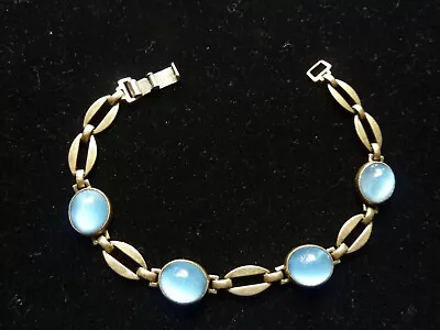 Mid Century Symmettalic Moonglow Cabachon Bracelet Sterling/14k Gold Washed • $39.99