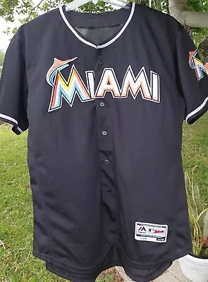 Majestic USA Size 48 L - XL Miami Marlins Black FLEX BASE On Field Mlb Jersey  • $55