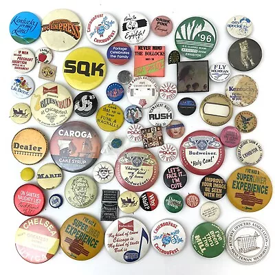 Vintage Pinback Button Lot - 60+ Pcs Hippie Humor Music Bands Beer Chicago • $69