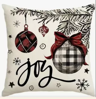 JOY ORNAMENT Buffalo Check Christmas Throw Pillow Cover Winter Holiday Decor • $13.08