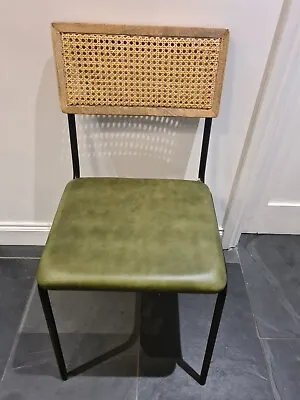 Nkuku Iswa Dining Chair - Green Leather & Cane • £135