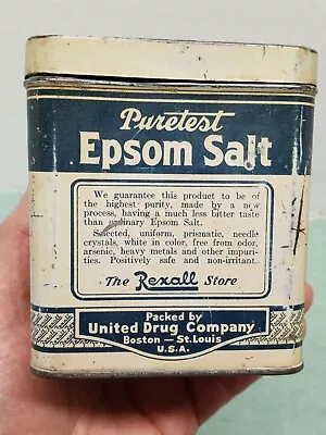 Vtg PURETEST EPSOM SALT THE REXALL STORE 16 Oz. TIN Empty • $10.99