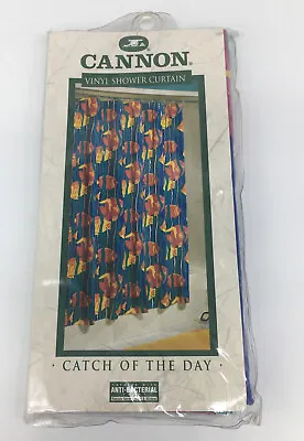 Vintage Cannon Vinyl Shower Curtain Catch Of The Day Fish Colorful NOS 70x72” • $38.49