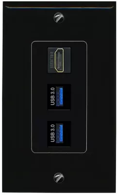 1 Port HDMI 2 Port USB 3.0 A-A Wall Plate DecorZ [ BLACK ] • $12.44