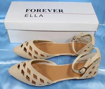 Forever Ella Beige Ankle Strap Shoes Sandles Size 8 Ballet Flats • $9.99