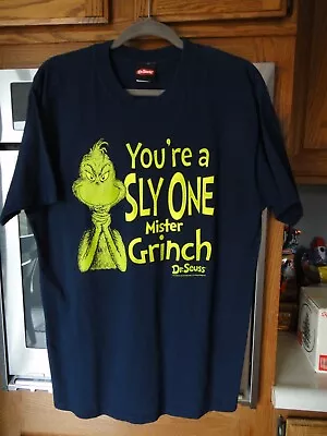 You're A Sly One Mister Grinch SS LARGE T Shirt Navy Blue Dr. Seuss Christmas • $6.99