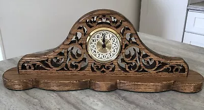 Beautiful Solid Oak Wood Mantle/Desk Clock Works Approximately 17x5.5x3.5 • £26.07