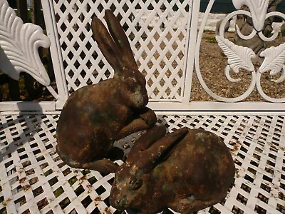 Elegant Pair Vintage Cast Iron Okimono Rabbits /bunnies • $199.99