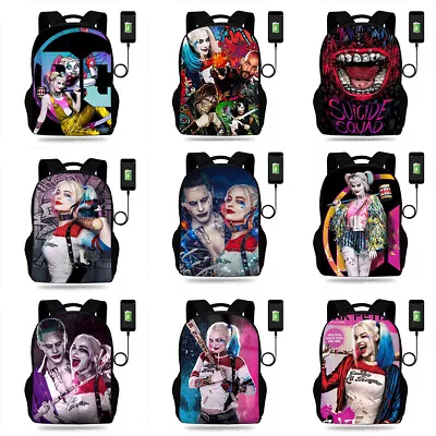 Cosplay Suicide Squad Harley Quinn Kids Backpack Boys Girls Schoolbag USB Port • $29.70