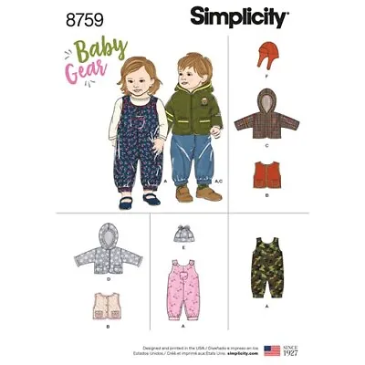 SIMPLICITY Sewing Pattern 8759 Baby Infant Babies OverallJacketVestHat Xxs-l • £7.07