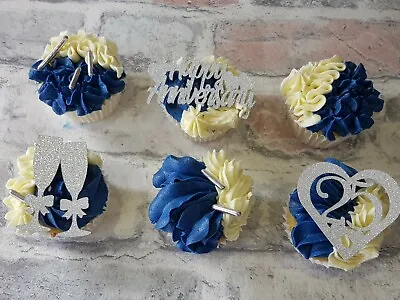  12 Happy 25th Silver Wedding Anniverary Non Edible Cupcake Toppers3 Designs... • £4.90