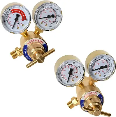 2PC Set-Dual Gauge Acetylene Brass Regulator & Dual Gauge Oxygen Brass Regulator • $54