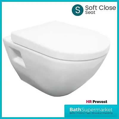 Bathroom Modern Wall Hung Toilet Pan Round WC Soft Close Toilet Seat White • £149.95