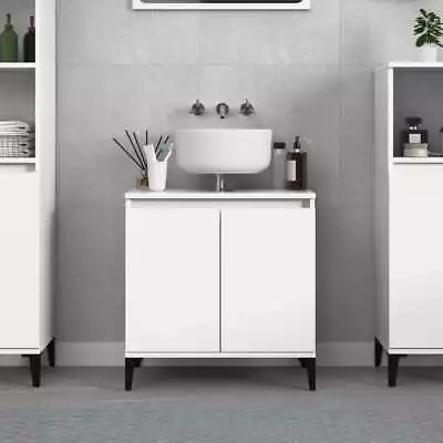 High Gloss White Bathroom Vanity Cabinet Under Sink Storage Wooden Feet • $107.85