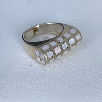 Vintage Sterling Silver .925 White Blue Modernist Ring SZ 6.75 • $22