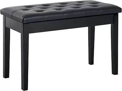 Duet Piano Stool Black Leather Padded Tufted Bench Dressing Table Double Seat UK • £43.90