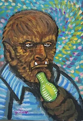 Small Portrait The Wolf Man With Green Bottle Original Painting Van Gogh Style! • $42