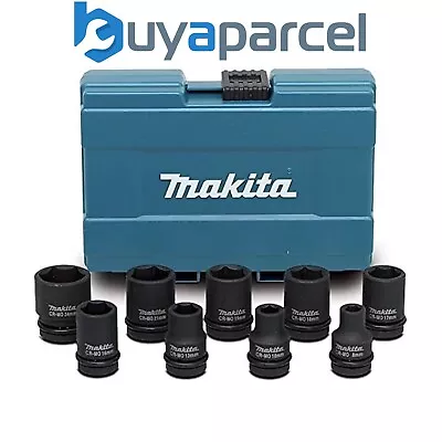 Makita 9 Piece Wrench Socket Set 1/2  Sq Drive Metric + Retaining Pin 8mm - 24mm • £24.99