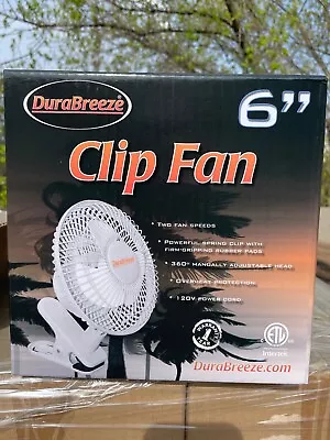 New 6-Inch Clip Fan 2-Speed Fan Manually Adjustable 360° By Durabreeze • $14.41