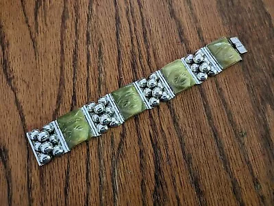 MEXICO STERLING SILVER Bracelet W/Carved Mexican Jade/Onyx Aztec/Mayan Masks VTG • $69.99